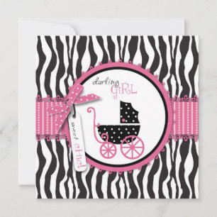 Zebra Print & Baby Carriage Baby Dusche Einladung