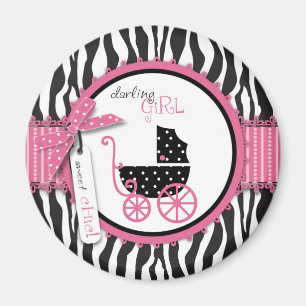 Zebra Print & Baby Carriage Baby Dusche Magnet