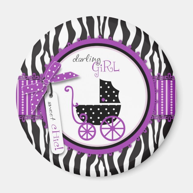 Zebra Print & Baby Carriage Baby Dusche Magnet (Vorne)