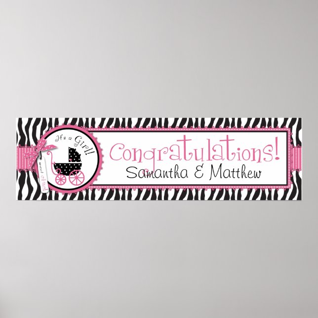 Zebra Print & Baby Carriage Baby Shooting Banner Poster (Vorne)