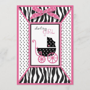 Zebra Print & Baby Carriage Baby Shower Einladung