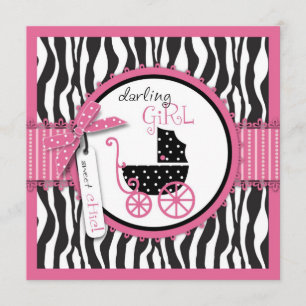 Zebra Print & Baby Carriage Baby Shower Einladung