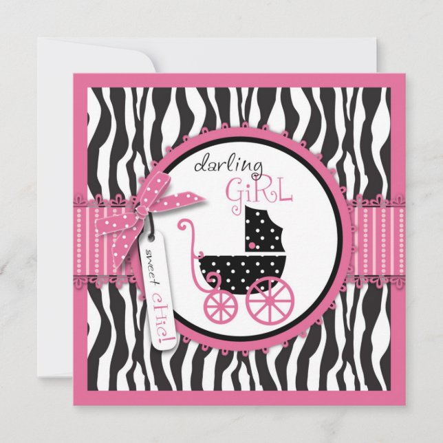 Zebra Print & Baby Carriage Baby shower Invitation (Devant)