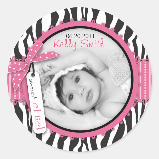 Zebra Print & Baby Carriage Foto Insert Runder Aufkleber (Vorderseite)