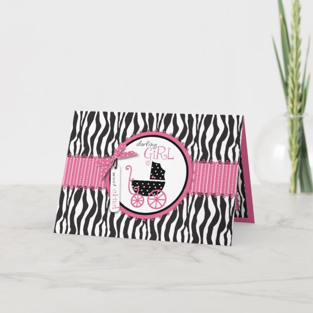 Zebra Print & Baby Carriage Karte (Vorderseite)