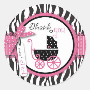 Zebra Print & Baby Carriage Vielen Dank Runder Aufkleber