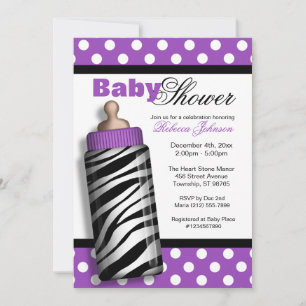 Zebra Print Baby Flasche Lila Babydusche Einladung