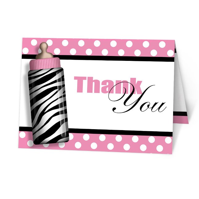 Zebra Print Baby Flasche Pink Danke Karten (Von Creator hochgeladen)