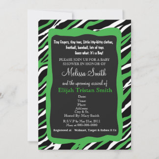 Zebra Print Baby shower Invitation - Green