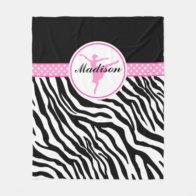 Zebra Print Ballet Dancer rosa Dein Name Fleecedecke (Vorderseite)