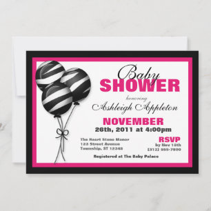Zebra Print Balloon Fuchsia Baby shower Invitation