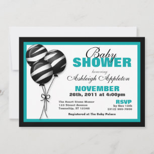 Zebra Print Balloons Aquamarin Baby Shower Einladu Einladung