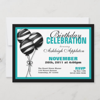 Zebra Print Balloons Aquamarine Einladungen zum Ge