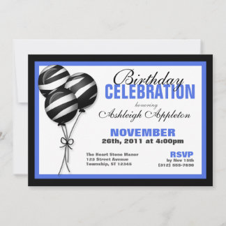 Zebra Print Balloons Blue Birthday Einladungen