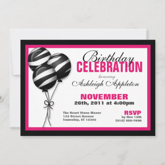 Zebra Print Balloons Fuchsia Geburtstagseinladunge Einladung