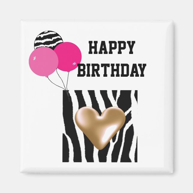 Zebra Print Birthday Balloons Magnet (Vorne)
