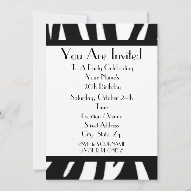 Zebra Print Birthday Party Invitation (Devant)