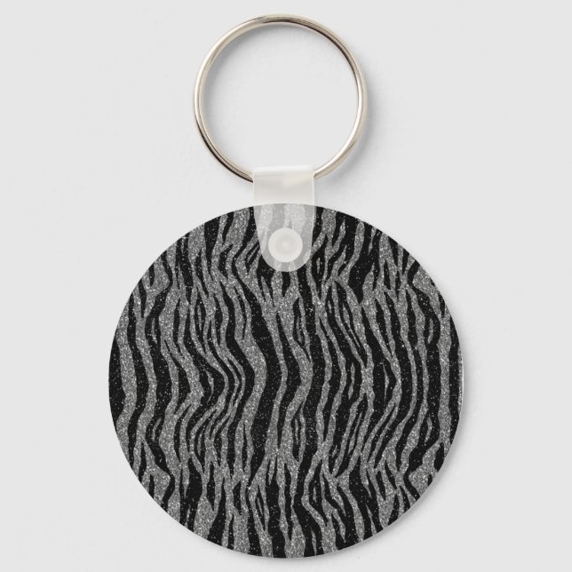 Zebra Print Black and Gray Silver Schlüsselanhänger (Vorderseite)