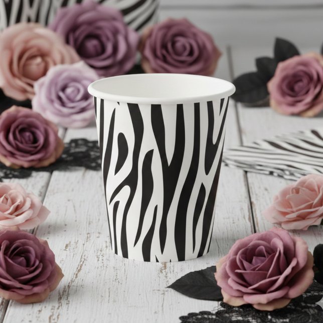Zebra Print Black and White Party  Pappbecher (Simple Girly Zebra Print Paper Cups for Wild One Baby Shower, Safari Zoo Wild Animals Birthday Party)