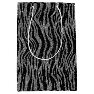 Zebra Print Black Grau Silver Geburtstag für sie Mittlere Geschenktüte
