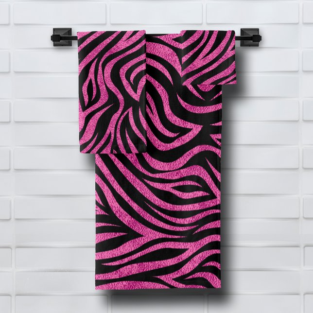 Zebra Print Black Hot Pink (Zebra Print Black Hot Pink Bath Towel Set (white on reverse side), buy pieces separately, too.)