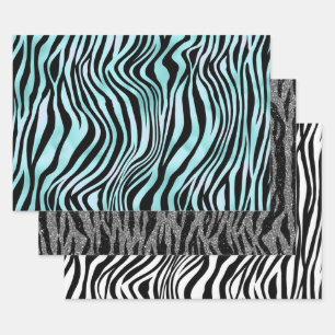 Zebra Print Black und Aquamarin Türkis und Weiß Geschenkpapier Set