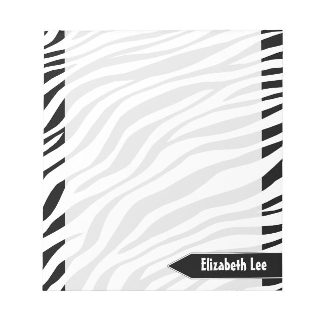 Zebra Print Black & White Personalisiert Notepad Notizblock (Vorderseite)