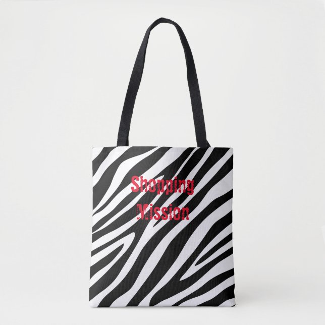 Zebra Print Black & White Totbeutel Tasche (Vorderseite)
