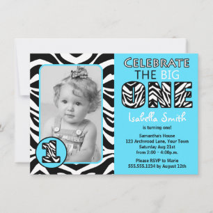 Zebra Print Blue Erster Geburtstag Einladung