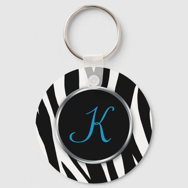 Zebra Print : Blue Monogram : Schlüsselanhänger (Vorderseite)