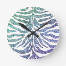 zebra print blue Round Clock