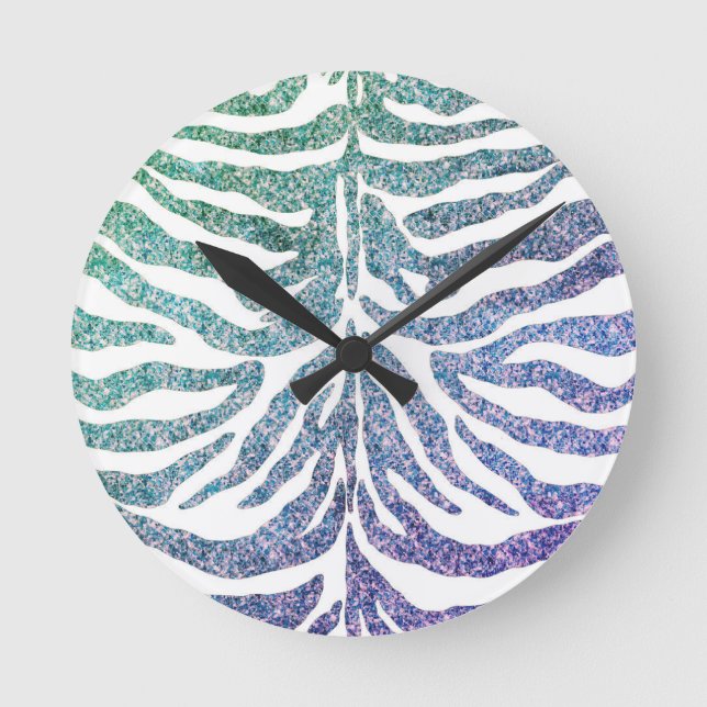 zebra print blue Round Clock Runde Wanduhr (Vorderseite)