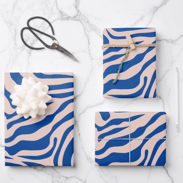 Zebra Print Blue Zebra Stripes Animal Print Geschenkpapier Set (Vorderseite)