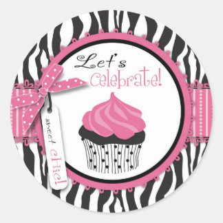 Zebra Print & Cupcake Baby Dusche Runder Aufkleber