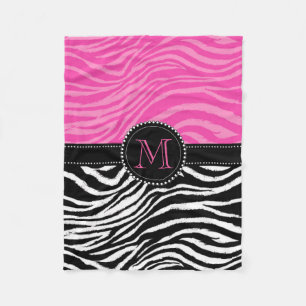 Zebra Print Custom Monogram mär in Schwarz und Ro Fleecedecke