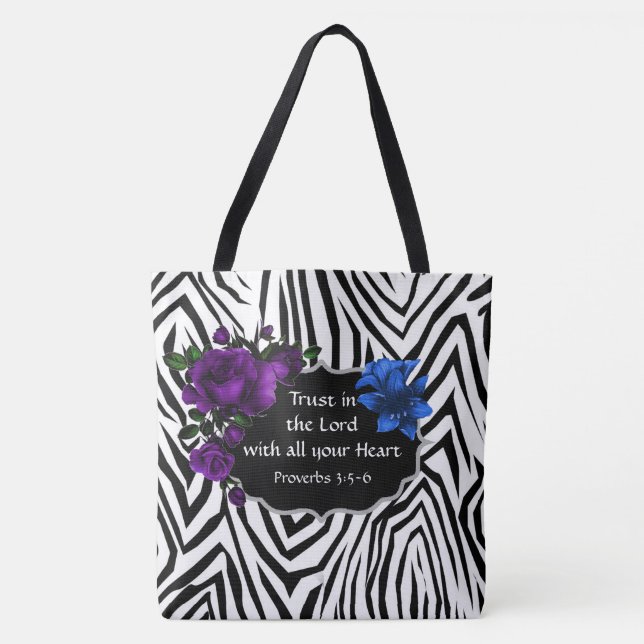 Zebra Print Floral Design Tasche Proverbs 3:5-6 (Vorderseite)