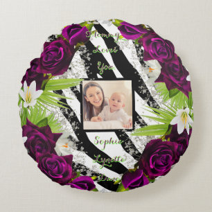 Zebra Print Floral Round Kissen mit Palmtext