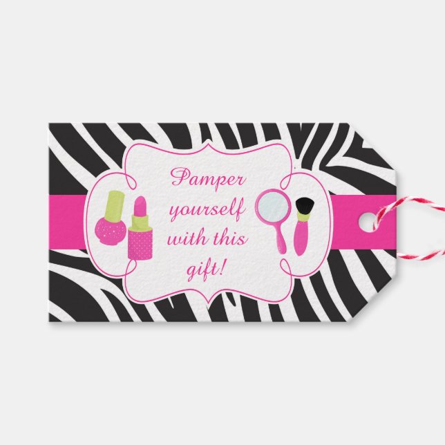 Zebra Print Geburtstag Pamper Party Geschenkanhänger (Vorderseite (Horizontal))
