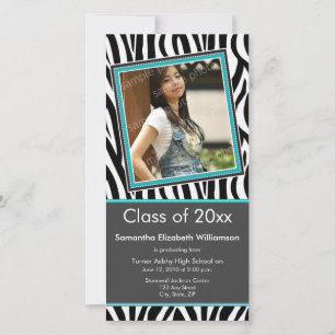 Zebra Print Graduation Photo Faire-part (aqua)