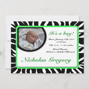 Zebra Print Green Birth Ankündigungen