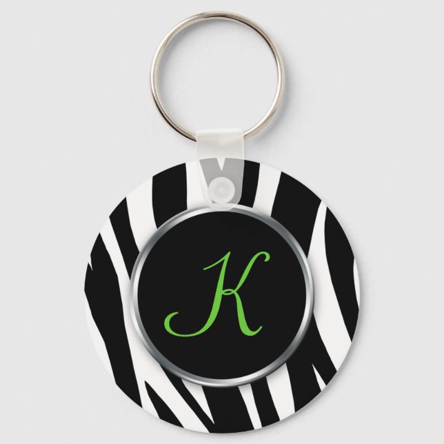 Zebra Print : Green Monogram : Schlüsselanhänger (Vorderseite)