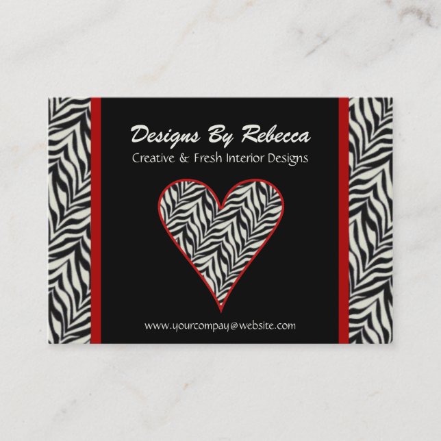 Zebra Print Heart Business Card Visitenkarte (Vorderseite)
