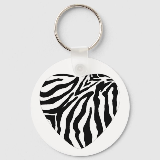 Zebra Print Heart Key Chain Schlüsselanhänger (Vorderseite)
