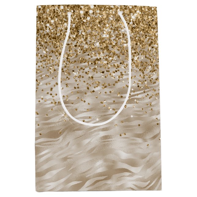 Zebra Print Imitate Gold Glitzer Mittlere Geschenktüte (Vorderseite)