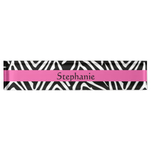 Zebra Print in personalisiert Schwarz, Weiß und He Namensplakette