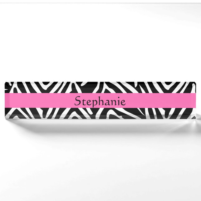 Zebra Print in personalisiert Schwarz, Weiß und He Namensplakette (Vorderseite)