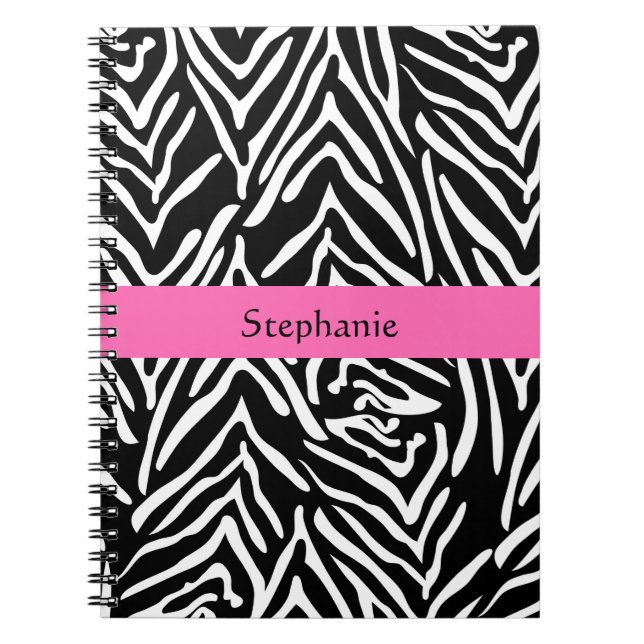 Zebra Print in personalisiert Schwarz, Weiß und He Notizblock (Vorderseite)