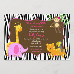 Zebra Print Jungle Safari Animal Baby Dusche Einladung