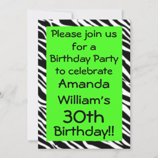 Zebra Print Lime Green Geburtstagsparty Einladung