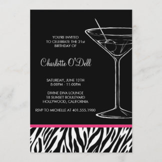 Zebra Print Martini Geburtstag Einladung